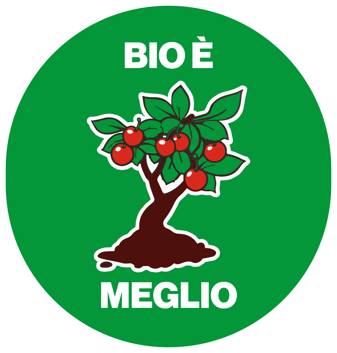 sticker of a cherry tree with the text bio è meglio (Organic is better)