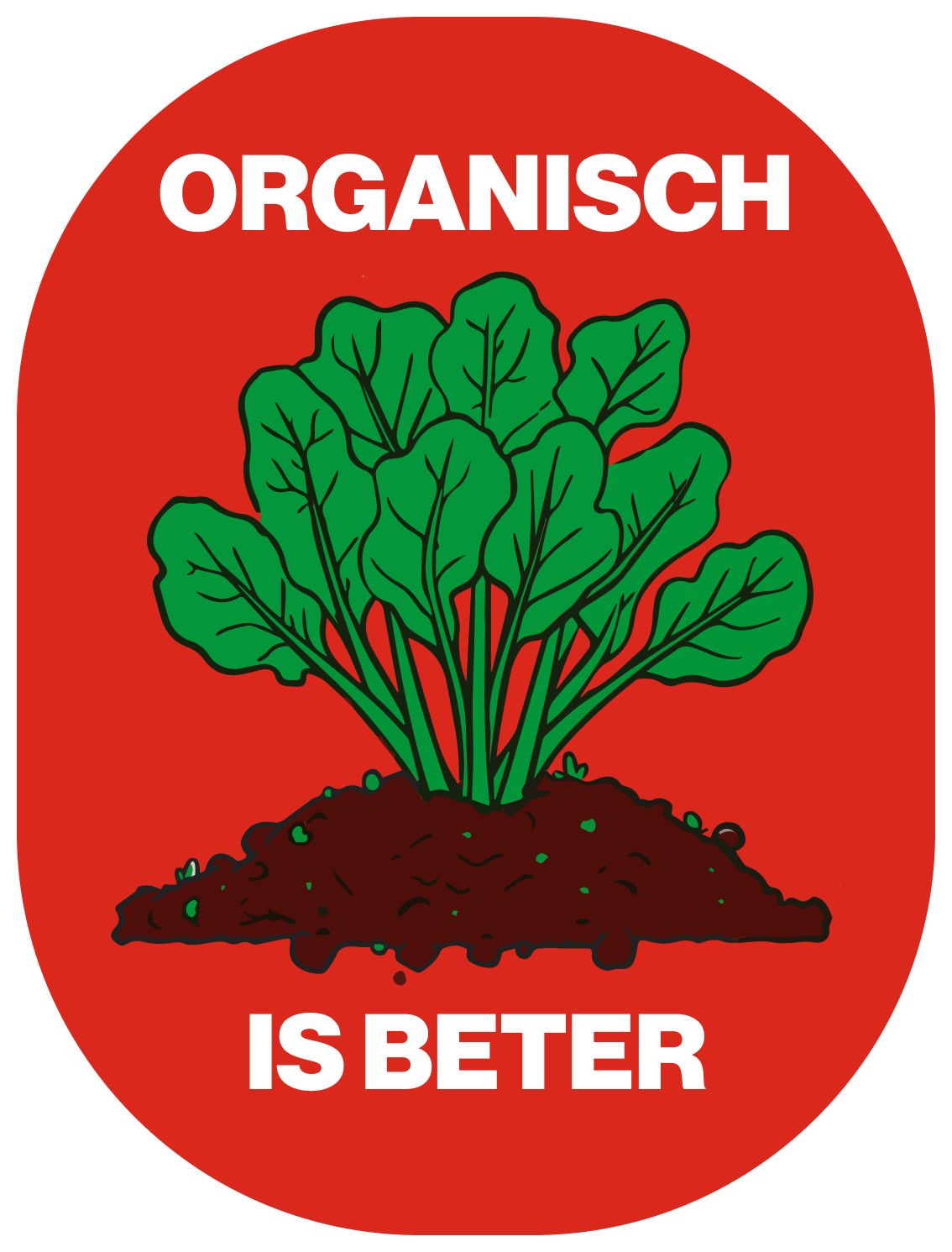 sticker of seet vegetable growing with the text organisch is beter (Organic is better)